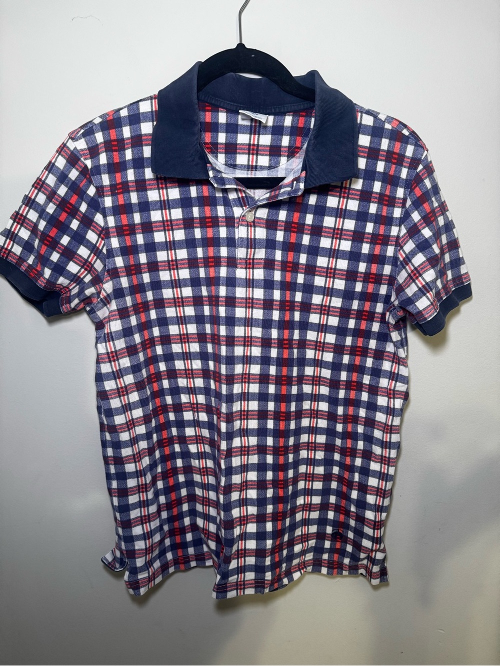 Brooks Brothers Plaid Polo Shirt Navy, Red & White size M